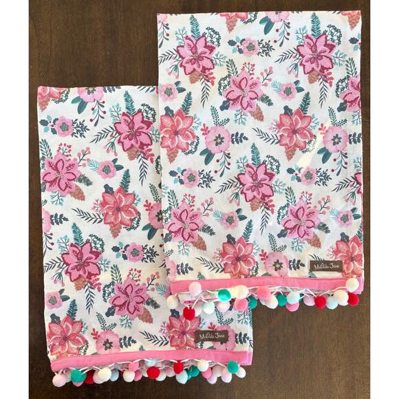 Matilda Jane Kitchen Towel Set of 2 Baking Sweet Pie 100% Cotton Pom Pom Floral - Picture 1 of 4